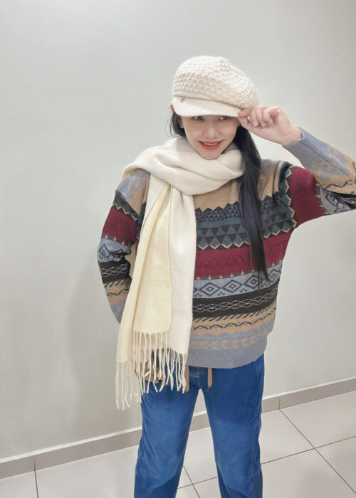 Loose Vintage Red Fair Isle Knit Winter Sweater 复古红费尔岛宽松秋冬针织毛衣