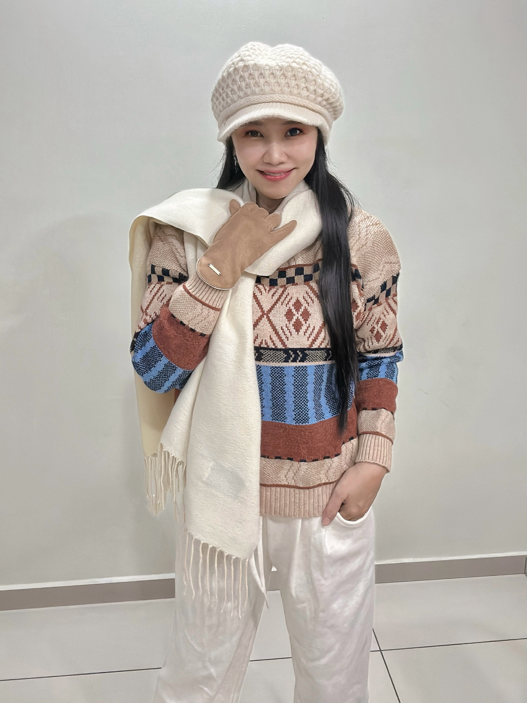 Milk Tea Vintage Fair Isle Jacquard Loose Sweater 奶茶费尔岛提花圆领毛衣